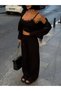 Women's Black Lace Detailed Hooded Crop Cardigan Palazzo Pants 3-Piece Set - 2