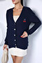 Navy Blue Collar Embroidered Knitwear Cardigan - 4