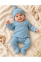 Baby Blue Corduroy 3-Piece Hospital Discharge Set – Double-Breasted Top, Booties, and Knotted Beanie 0-3 Months