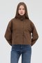 Women's Brown Stand Collar Snap Fastener Short Trench Coat - 4