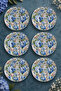 Set of 6 Glass Tea Plates – Blue Floral Bird Pattern – 6 Tea Plates