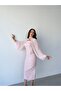 Powder Strapless Cape and Stone Detailed Midi Evening Dress - 5