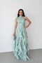 Mint Halter Neck Flounce Long Evening Dress