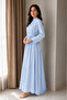- Light Blue Maxi Dress with Mandarin Collar with Pleated Front - 3