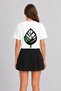 Modern Cat and Leaf Graphic Print - Back Print T-Shirt - White