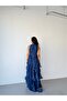 Navy Blue Halter Neck Flounce Long Evening Dress - 6