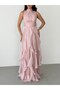 Pudra Halter Neck Flounce Long Evening Dress - 6