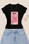Women's Pink Panther Printed Cotton Lycra Slim Fit Body T-Shirt with Glasses - Black