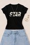 Women's Star Typography Printed Cotton Lycra Slim Fit Body T-Shirt - Black