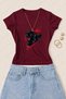 Women's Black Panther Printed Cotton Lycra Slim Fit Body T-Shirt - Burgundy