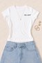 Women's Yes and Printed Cotton Lycra Slim Fit Body T-Shirt - White