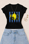 Women's Lemon Lemon Printed Cotton Lycra Slim Fit Body T-Shirt - Black