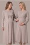 Women's Beige Double-Breasted Collar Breastfeeding Detailed Long Sleeve Maternity Nightgown Set with Dressing Gown - 3