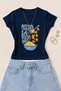 Women's Pasta La Vista Printed Cotton Lycra Slim Fit Body T-Shirt - Navy Blue