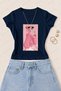 Women's Pink Panther Printed Cotton Lycra Slim Fit Body T-Shirt with Glasses - Navy Blue