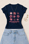 Women's Delightful Summer Flowers Printed Cotton Lycra Slim Fit Body T-Shirt - Navy Blue