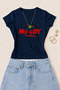 Women's Moody Cherry Printed Cotton Lycra Slim Fit Body T-Shirt - Navy Blue