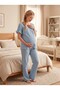 New Season Indigo Muslin Fabric Button Detailed Design Short Sleeve 100% Cotton Maternity Pajama Set
