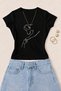 Women's Human and Dog Illustration Printed Cotton Lycra Slim Fit Body T-Shirt - Black