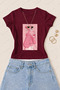 Women's Pink Panther Printed Cotton Lycra Slim Fit Body T-Shirt with Glasses - Claret Red