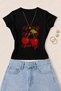 Women's Cherry Cherry Printed Cotton Lycra Slim Fit Body T-Shirt - Black