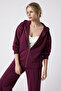Women's Burgundy Modal Soft Touch Stripe Detailed Sporty Stylish Top and Bottom Set