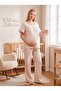 New Season Light Beige Muslin Fabric Button Detailed Design Short Sleeve 100% Cotton Maternity Pajama Set - 2