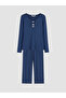 Two Mt Shop Quality Lcw Dream Indigo Combed Cotton Plain Long Sleeve Women's Pajama Set - 5