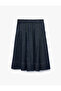 Cotton A-Line Pleated Midi Denim Skirt - 4