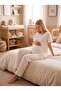 New Season Light Beige Muslin Fabric Button Detailed Design Short Sleeve 100% Cotton Maternity Pajama Set - 7
