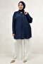68083 Plus Size Jacquard Strawberry Tunic with Butterfly Brooch Detail - Navy Blue - 5