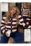 London Burgundy Women's Striped Gold Buttoned Knitwear Cardigan - 3