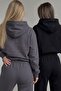 Unisex 2-Piece Oversize Basic Hoodie Black & Smoked – Hooded, with Pockets, 3-Thread Ribbed Fleece - 7
