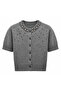 Stone Detailed Short Gray Cardigan