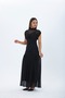 High Collar Stone Printed Waist Draped Tulle Dress - 3