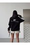 Women's Printed Pocketed Hooded Sweatshirt with Stripe Details on the Sleeves Oversized Cotton Premium Sweatshirt G99109 - 4