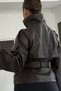New Season Mock Neck Short Leather Trench Coat - 4