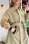 Green Polyester Fabric Trench Coat with Zipper and Drawstring Detail on the Back, Contrast Black Pocket Detail - 6