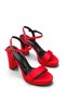 Red Satin Platform Thick Heeled Bridal Shoes – Stylish Evening Dress Wedding Sandals with Ankle Strap