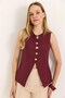 Burgundy Viscose Blended Stretch Fabric Lined Sleeveless Vest with Different Button and Stitching Details - 2