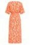 Orange Viscose Fabric V-Neck Comfortable Fit Dress with Elastic Waist and Front Slit Detail - 2