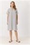 White Viscose Fabric V-Neck Short Sleeve Unlined Spotted Patterned Summer Relaxed Cut Dress