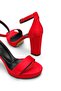 Red Satin Platform Thick Heeled Bridal Shoes – Stylish Evening Dress Wedding Sandals with Ankle Strap - 3