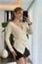 Cream Viscose Blended V-Neck Long Sleeve Asymmetrical Cut Buckle Detailed Stretchy Blouse - 4