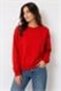Red Cotton Blend Crew Neck Long Sleeve Casual Fit Sweatshirt with Stone Detail