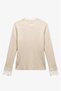 Cream Colored Ribbed Sweater with Lace Detail on the Collar - 2