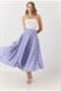 Lilac Viscose Blended Fabric Side Zipper Lined Floral Embossed Flared Skirt - 3