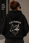 Cat Person Cat Printed Women's Oversize Black Hooded Zipper Cardigan – Front and Back Printed - 2