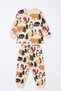 Jungel Animals Cotton Children's Pajama Set Beige - 4