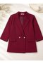 Burgundy Double-Breasted Collar Comfortable Fit Double Silver Buttoned Flap Pocket Detailed Woven Blazer Jacket - 2
